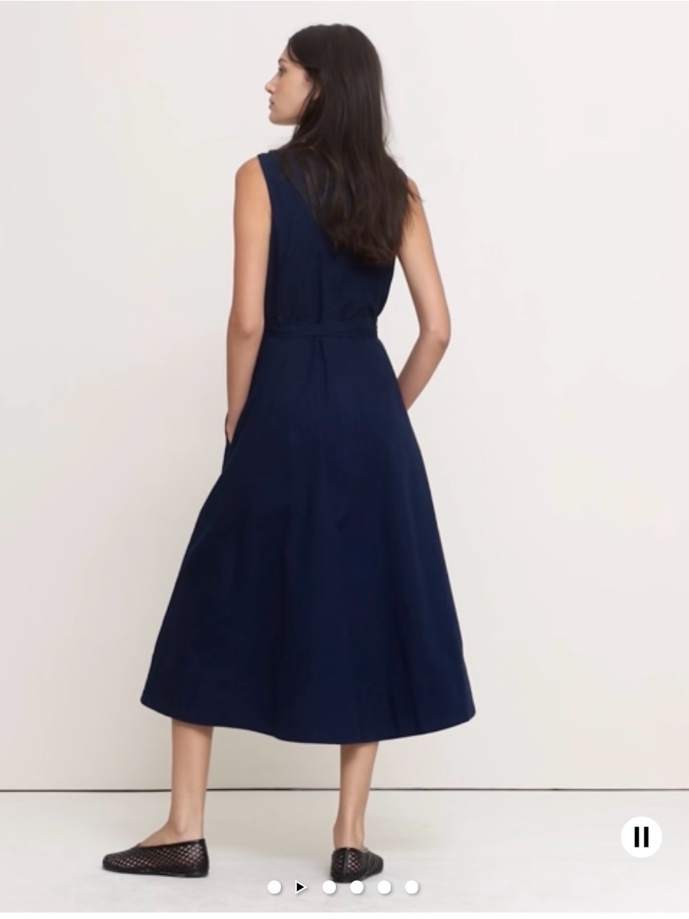 Banana Republic Navy Sleeveless Midi Canvas Dress with Tie Waist Sz L New - Picture 4 of 11